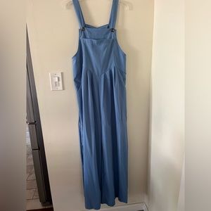 Blue linen wide leg overalls size L fits very large